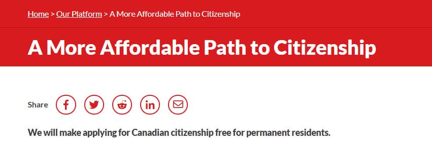 加拿大公民申请费用免费